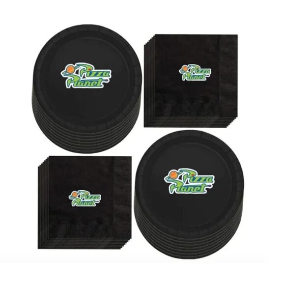 Pizza Planet Party Supply Set, Black, Disposable Tableware,Toy Story Theme, 60pc - Picture 3 of 4